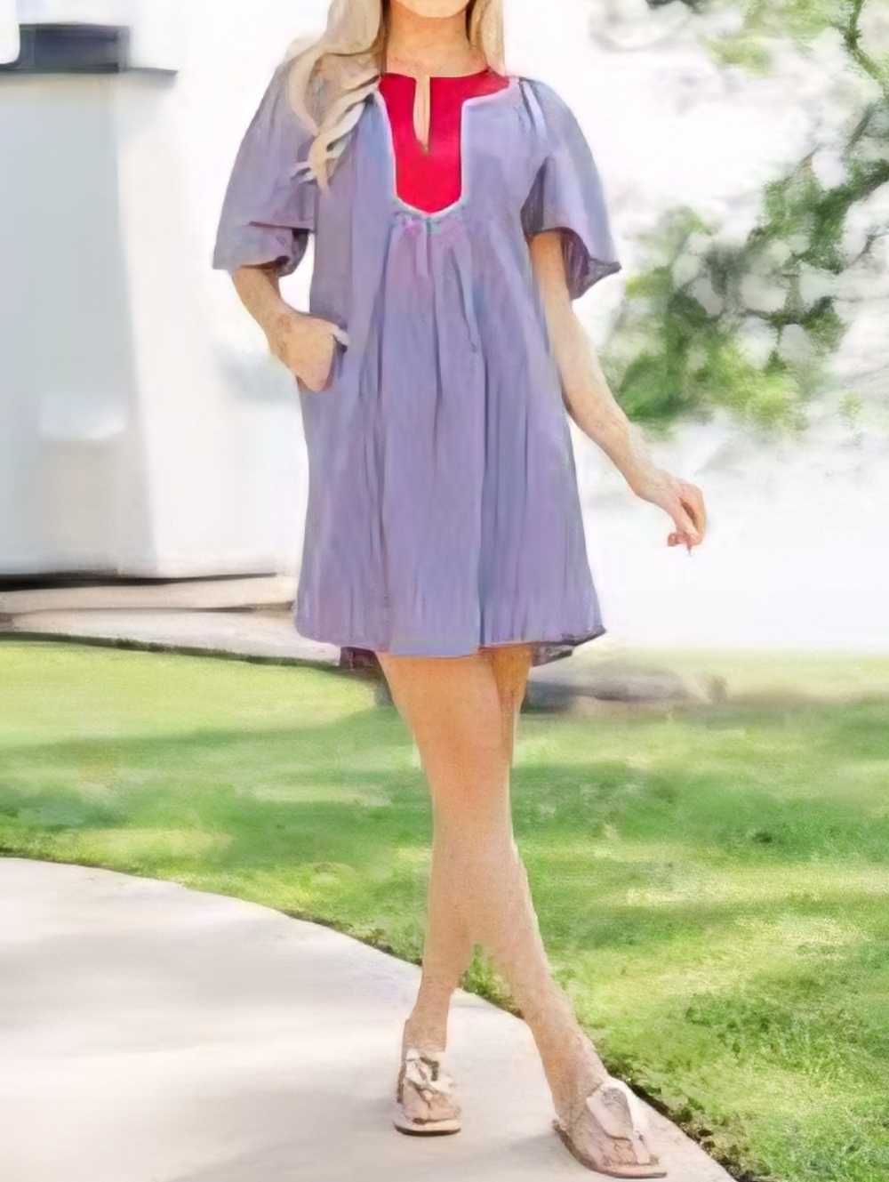 The Mint Womens Blue & Burgundy Striped Flutter Sleeve Minidress-Med Boutique